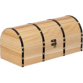 Vintiquewise Unfinished Vintage-Style Wooden Treasure Chest Dome Top Leather Bands Antique Brass Studs & Locking Latch Decorative Storage Box for Home Display Pirate -Themed Decor or Functional Use in Kuwait