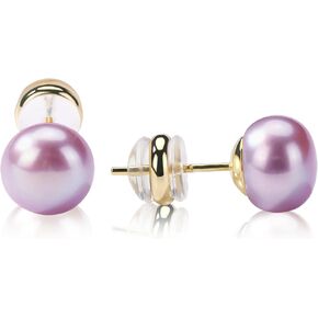 Pearl earrings for Women,8MM S925 Silver Real Pearl Studs Purple Earrings 14K Gold Plated hypoallergenic Earring for Wonmen (8Z) in Saudi Arabia