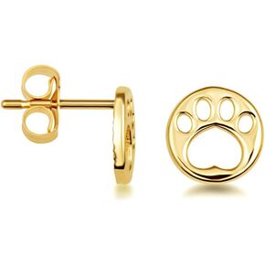 Ladies 10K or 14K Yellow Gold Dog Paw Print Pet Stud Earrings in Saudi Arabia
