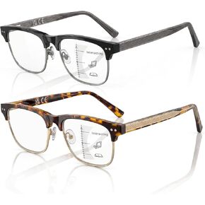 DEHOTRE 2 Pack Progressive Multifocus Reading Glasses Men Acetate Half Frame Readers with Metal Core Wire Adjustable Nose Pad in Saudi Arabia