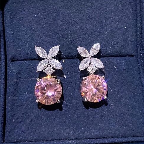 White Gold Plated White & Pink Cubic Zirconia Dangle Earrings for Women Daily Evening Parties Wear Lightweight Jewelry Earring Gift for Her in Kuwait