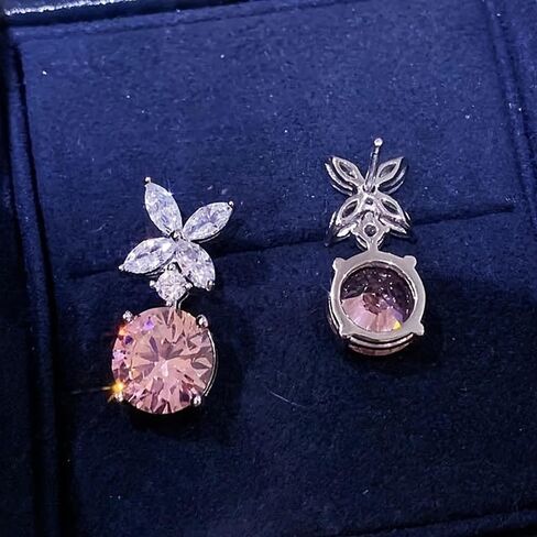 White Gold Plated White & Pink Cubic Zirconia Dangle Earrings for Women Daily Evening Parties Wear Lightweight Jewelry Earring Gift for Her in Kuwait