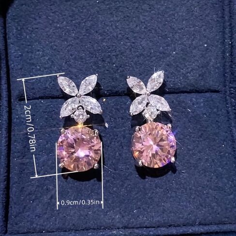 White Gold Plated White & Pink Cubic Zirconia Dangle Earrings for Women Daily Evening Parties Wear Lightweight Jewelry Earring Gift for Her in Kuwait