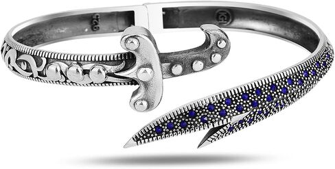 Silver Handmade Sword Bracelet, Sapphire Stone Zulfiqar Bracelet, Silver Man Warrior Bracelet, Embroidered Sword Bracelet in Saudi Arabia