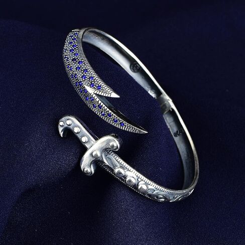 Silver Handmade Sword Bracelet, Sapphire Stone Zulfiqar Bracelet, Silver Man Warrior Bracelet, Embroidered Sword Bracelet in Saudi Arabia
