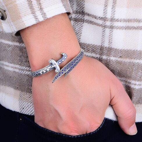 Silver Handmade Sword Bracelet, Sapphire Stone Zulfiqar Bracelet, Silver Man Warrior Bracelet, Embroidered Sword Bracelet in Saudi Arabia