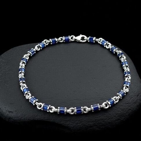 Men Sapphire Gemstone Handmade Link Chain Bracelet in Saudi Arabia