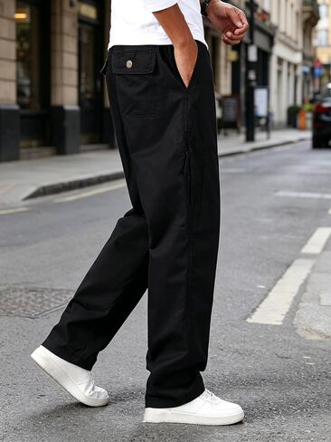 Mens Cargo Pants Relaxed Fit Straight Leg Casual Work Pants with Zipper Pockets Outdoor Hiking Trousers in Kuwait