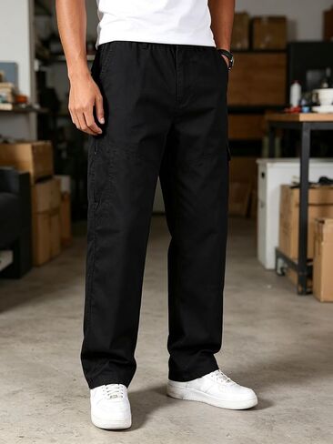 Mens Cargo Pants Relaxed Fit Straight Leg Casual Work Pants with Zipper Pockets Outdoor Hiking Trousers in Kuwait
