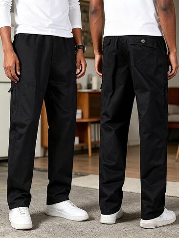 Mens Cargo Pants Relaxed Fit Straight Leg Casual Work Pants with Zipper Pockets Outdoor Hiking Trousers in Kuwait