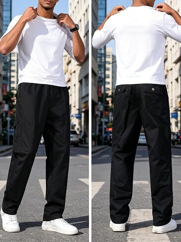 Mens Cargo Pants Relaxed Fit Straight Leg Casual Work Pants with Zipper Pockets Outdoor Hiking Trousers in Kuwait