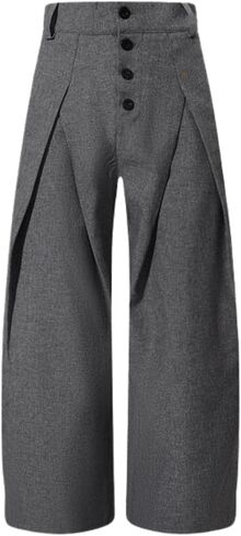 Vamtac Mens Baggy Pleated Dress Pants Vintage Grey Tweed Pant Casual Wide Leg Business Suit Trousers in Kuwait