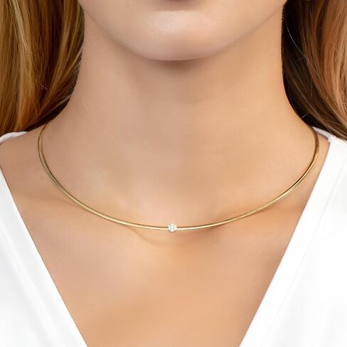 Floreo Italian .11cttw Diamond 14k Two-Tone Gold 2.2mm Omega Round Necklace, 17 Inch in Saudi Arabia