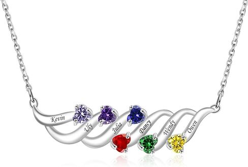 Personalized Birthstone Necklaces for Women Custom Mother Necklace with Birthstones Names Engraved Wave Pandent Family Necklace for Mom Grandma Christmas in Saudi Arabia