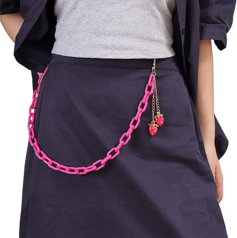 Cute Strawberry Pendants Hot Pink Paperclip Link Pants Trousers Chain for Women Chunky Statement Acrylic Fruit Charm Hip Hop Jeans Belt Wallet Pocket Waist Chain Summer Beach Holiday Y2k Body Jewelry in Kuwait