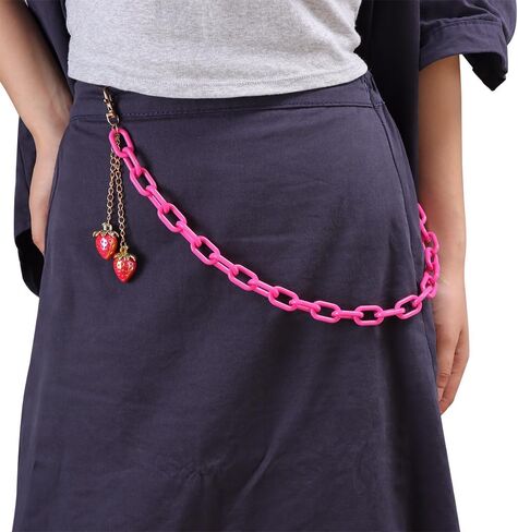 Cute Strawberry Pendants Hot Pink Paperclip Link Pants Trousers Chain for Women Chunky Statement Acrylic Fruit Charm Hip Hop Jeans Belt Wallet Pocket Waist Chain Summer Beach Holiday Y2k Body Jewelry in Kuwait