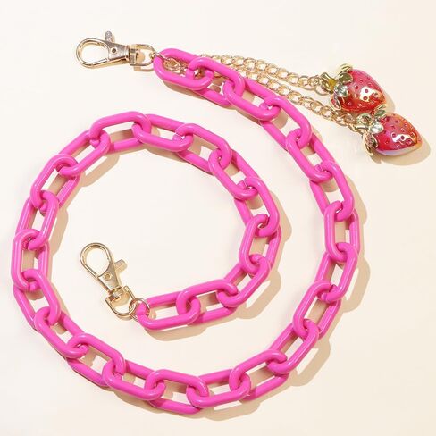 Cute Strawberry Pendants Hot Pink Paperclip Link Pants Trousers Chain for Women Chunky Statement Acrylic Fruit Charm Hip Hop Jeans Belt Wallet Pocket Waist Chain Summer Beach Holiday Y2k Body Jewelry in Kuwait