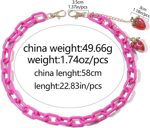 Cute Strawberry Pendants Hot Pink Paperclip Link Pants Trousers Chain for Women Chunky Statement Acrylic Fruit Charm Hip Hop Jeans Belt Wallet Pocket Waist Chain Summer Beach Holiday Y2k Body Jewelry in Kuwait