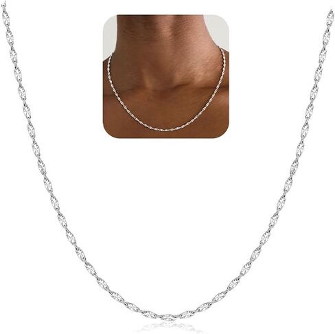 S925 Sterling Silver Lip Chain Necklace for Women - Necklaces in Various Styles Italian Chain Dainty & Sturdy Jewelry Gift 16/18/20/22 Inch in Saudi Arabia