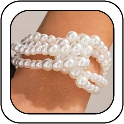 Statement Stackable White Pearl Bracelets for Women Charming, Dainty Vintage Knot Pearls Bracelet Valentine Prom Party Jewelry Gift Y2k Costume Accessories in Kuwait