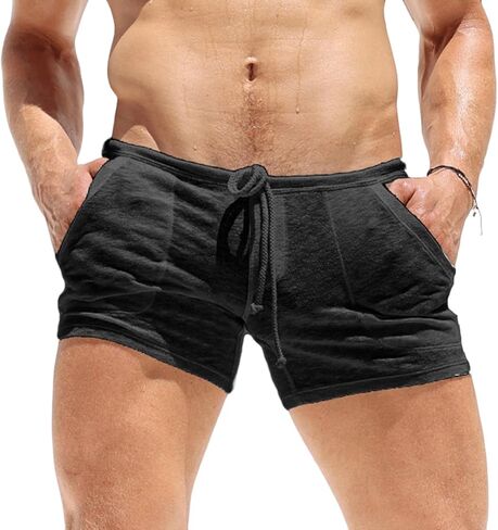 Men Running Shorts 3 inch Lightweight Tie-up Front Low Waist Gym Shorts Athletic Training Workout Sport in Kuwait