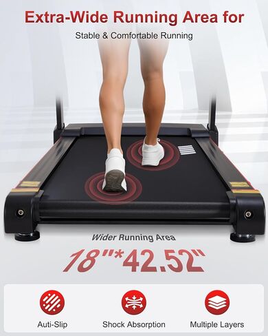 15% Auto Incline Treadmills for Home, 10 MPH Speed, 3.0 HP Foldable Treadmill, 18" Wider Belt, 36 Programs, Running Treadmills for Home with Bluetooth APP in Kuwait
