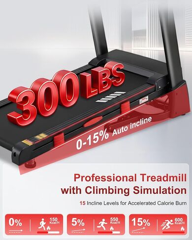 15% Auto Incline Treadmills for Home, 10 MPH Speed, 3.0 HP Foldable Treadmill, 18" Wider Belt, 36 Programs, Running Treadmills for Home with Bluetooth APP in Kuwait