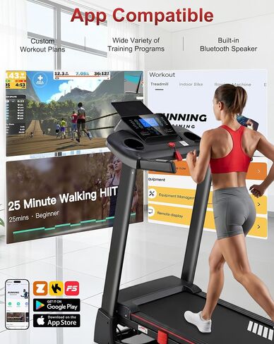 15% Auto Incline Treadmills for Home, 10 MPH Speed, 3.0 HP Foldable Treadmill, 18" Wider Belt, 36 Programs, Running Treadmills for Home with Bluetooth APP in Kuwait