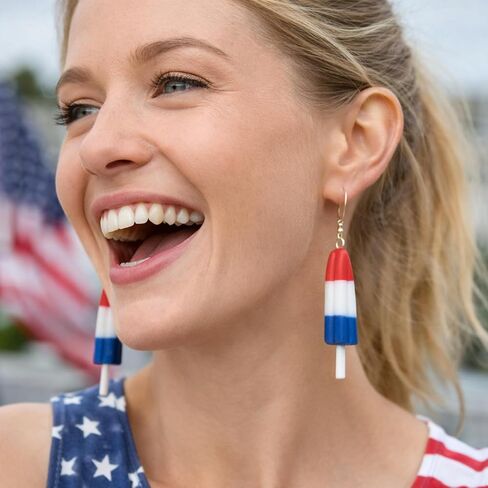4 Pair 4th of July Earring Patriotic 250th Anniversary Polymer Clay Earring Independence Red White Blue Accessory Women in Kuwait