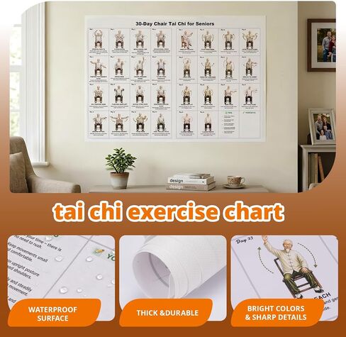 Tai Chi Chair Workout Chart Poster Print Laminated Seated Exercises for Beginners Seniors with Limited Mobility Balance Fall Prevention Routine Canvas Wall Art Living Room Bedroom HomeGym Decor (16*24inch) in Saudi Arabia