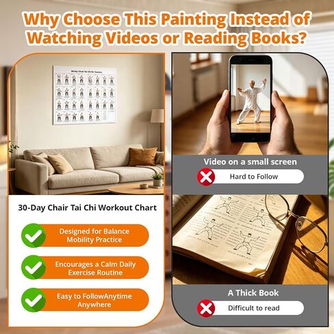 Tai Chi Chair Workout Chart Poster Print Laminated Seated Exercises for Beginners Seniors with Limited Mobility Balance Fall Prevention Routine Canvas Wall Art Living Room Bedroom HomeGym Decor (16*24inch) in Saudi Arabia