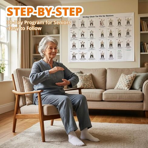 Tai Chi Chair Workout Chart Poster Print Laminated Seated Exercises for Beginners Seniors with Limited Mobility Balance Fall Prevention Routine Canvas Wall Art Living Room Bedroom HomeGym Decor (16*24inch) in Saudi Arabia