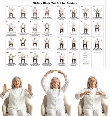 Tai Chi Chair Workout Chart Poster Print Laminated Seated Exercises for Beginners Seniors with Limited Mobility Balance Fall Prevention Routine Canvas Wall Art Living Room Bedroom HomeGym Decor (16*24inch) in Saudi Arabia