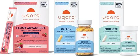 Uqora Flush Advanced+ Regimen with Flush Advanced+ - Cranberry to Reduce Risk of Recurrent UTI** - Defend & Promote - D-Mannose, Vitamin C, Green Tea Extract & Probiotics - 3-Part Bundle in Saudi Arabia