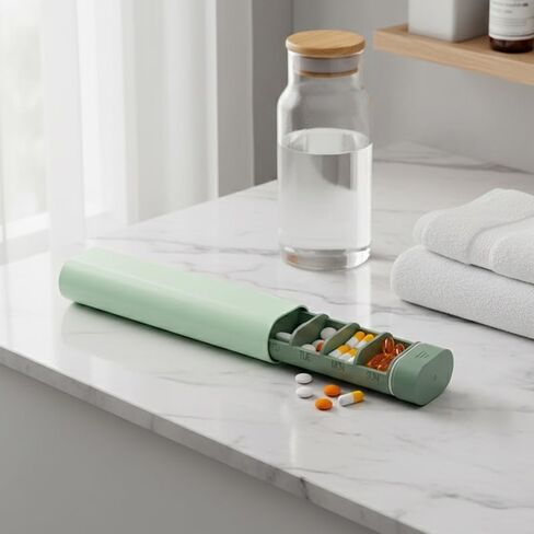 1pcs 7-Day Pill Organizer Portable Weekly Pill Box Compact Pill Case for Purse Travel Pill Case for Supplements & Vitamins (Green) in Kuwait