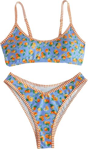 SHENHE Women's 2 Piece Swimsuits Floral Scoop Neck High Cut Spaghetti Strap Bikini Set in Kuwait