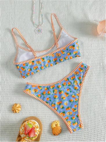 SHENHE Women's 2 Piece Swimsuits Floral Scoop Neck High Cut Spaghetti Strap Bikini Set in Kuwait