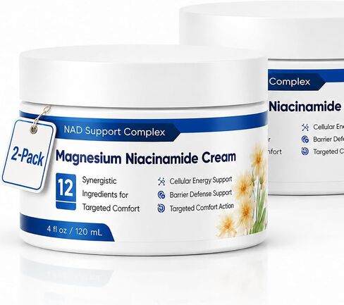 2-Pack Magnesium Niacinamide Relief Cream -Fast Acting Cooling Formula, 12 Ingredients for Muscles, Joints, Neck, Low Back, Knee, Foot, Fast Absorbing, Non-Greasy Formula, 4 oz (2) in Saudi Arabia