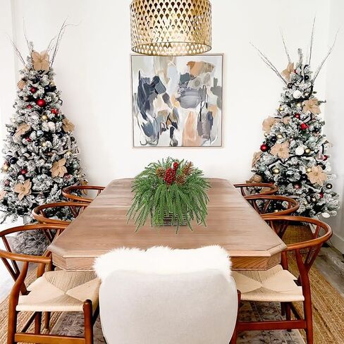 Christmas Centerpieces 8 Inch Artificial Christmas Plant in Rectangular Wooden Pot Tabletop Pine Plants with Red Berries Pine Cones Eucalyptus for Winter Holiday Party Fireplace Mantel Xmas Decor in Kuwait