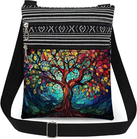 Stained-Glass Tree of Life Mom Crossbody Bag Women Adjustable Shoulder Strap Messenger Bag Special Birthday Gift for Mother's Day Daily Use Travel Purse in Kuwait