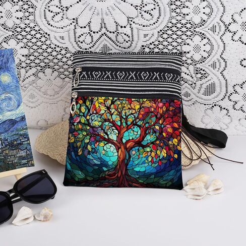 Stained-Glass Tree of Life Mom Crossbody Bag Women Adjustable Shoulder Strap Messenger Bag Special Birthday Gift for Mother's Day Daily Use Travel Purse in Kuwait