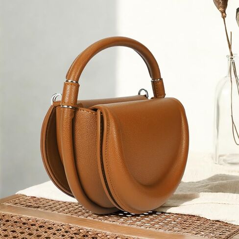 Handmade Vegan Leather Crossbody Bag for Women, Half-Moon Shoulder Bag & Top-Handle Handbag in Kuwait