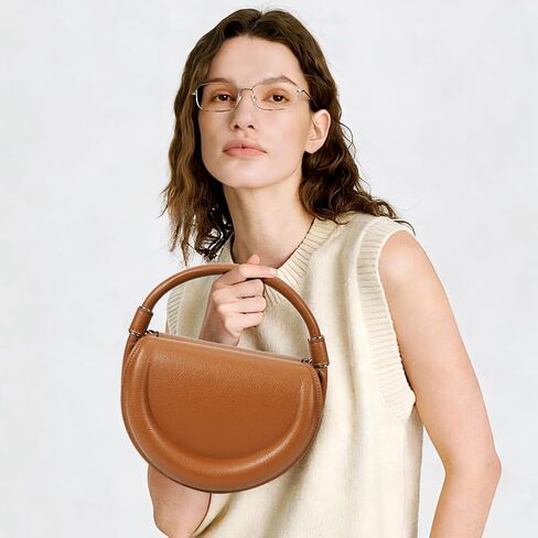 Handmade Vegan Leather Crossbody Bag for Women, Half-Moon Shoulder Bag & Top-Handle Handbag in Saudi Arabia