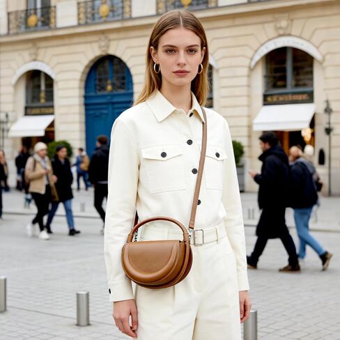 Handmade Vegan Leather Crossbody Bag for Women, Half-Moon Shoulder Bag & Top-Handle Handbag in Kuwait