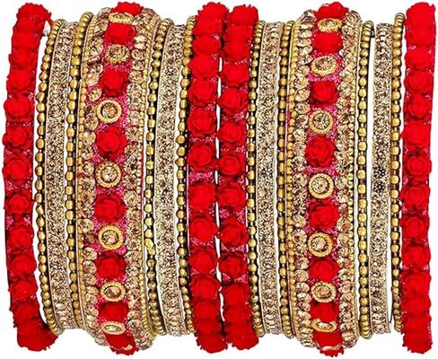 مجموعة أساور عمل تشودا التقليدية المطلية بالذهب والمزخرفة بالزهور من I Jewels للعرائس/النساء in Kuwait