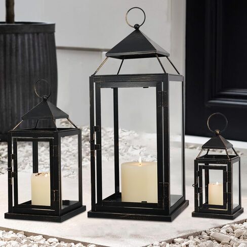 NEEDOMO Lanterns Decorative Outdoor & Indoor, Set of 3 Outdoor Lanterns for Porch, Vintage Candle Lantern Decor for Living Room, Fireplace, Kitchen Dining Table, Patio, Garden, Wedding, White in Kuwait