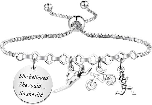 PLITI Triathlete Gift Runner Gifts Swimmer Gifts Cyclist Gift She Believed She Could So She Did Swim Cycle Run Bracelet in Saudi Arabia