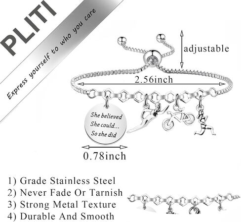 PLITI Triathlete Gift Runner Gifts Swimmer Gifts Cyclist Gift She Believed She Could So She Did Swim Cycle Run Bracelet in Saudi Arabia