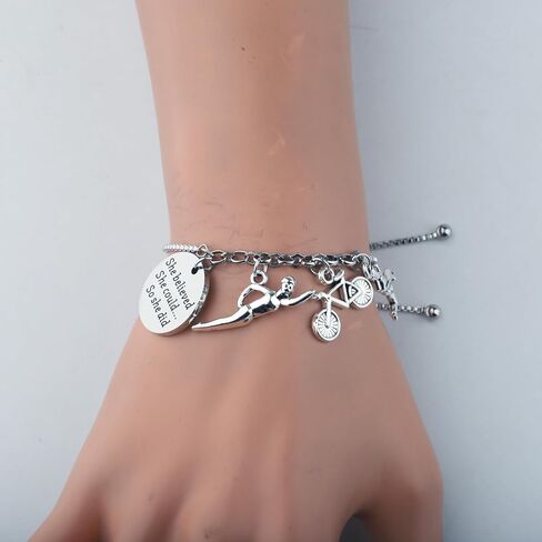 PLITI Triathlete Gift Runner Gifts Swimmer Gifts Cyclist Gift She Believed She Could So She Did Swim Cycle Run Bracelet in Saudi Arabia