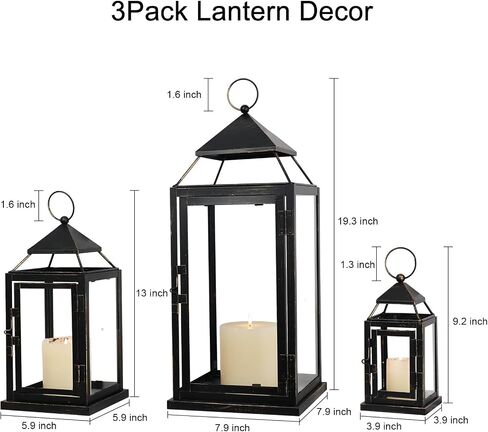 NEEDOMO Lanterns Decorative Outdoor & Indoor, Set of 3 Outdoor Lanterns for Porch, Vintage Candle Lantern Decor for Living Room, Fireplace, Kitchen Dining Table, Patio, Garden, Wedding, White in Kuwait